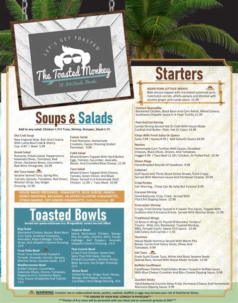 Menu - The Toasted Monkey - St Pete Beach