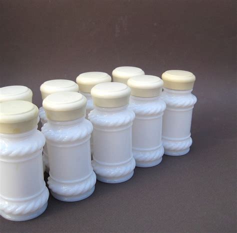 Vintage Milk Glass Spice Jars Set of 10 by UncommonEye on Etsy