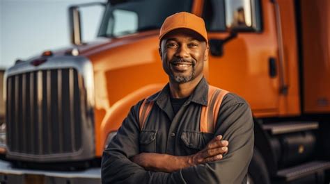 Premium AI Image | Portrait of a proud confident African American truck driver that is standing ...