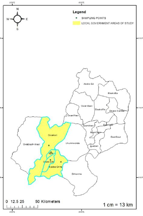 Map of Benin City showing the four local government areas (in ...