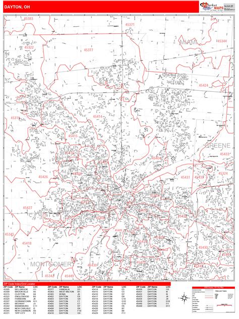 Dayton Ohio Zip Code Wall Map (Red Line Style) by MarketMAPS - MapSales