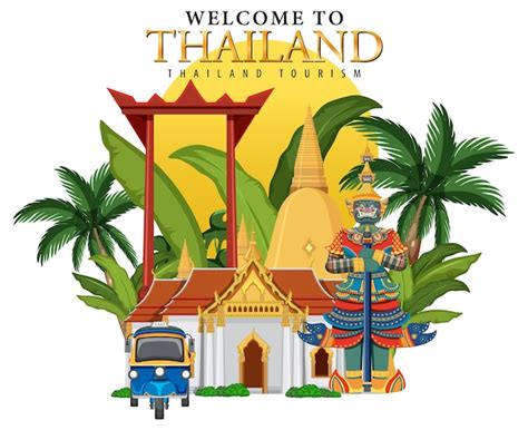 Free Vector | Welcome to Thailand banner and landmarks