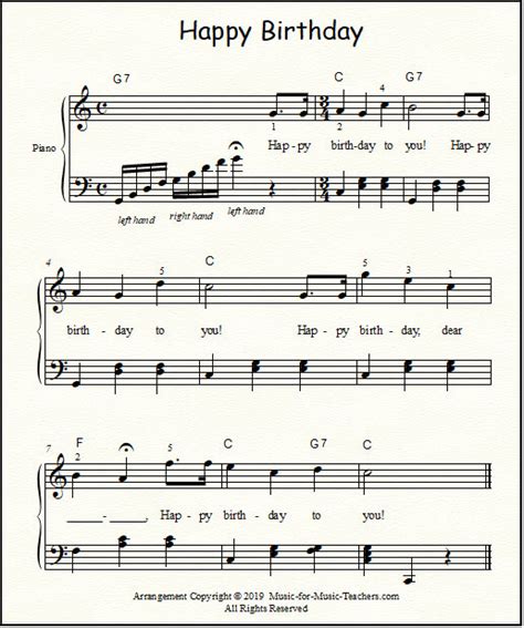 Happy Birthday piano music with basic chords in the left hand | Happy ...