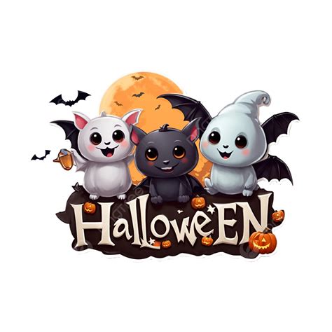 Three Cute Cartoon Female Bats Celebrating Halloween, Happy Halloween ...