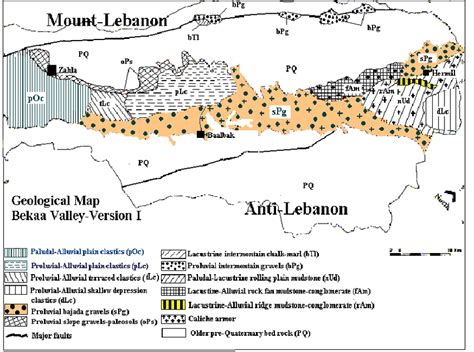 Geological map of the Bekaa Valley, version I. The continental deposits... | Download Scientific ...