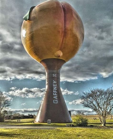 The Peachoid is a 135 feet tall water tower in Gaffney, South Carolina, that resembles a peach ...