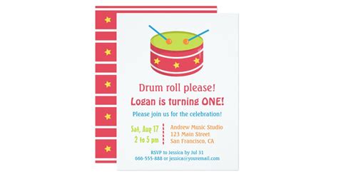 Drum Roll Boy First Birthday Party Invitations | Zazzle