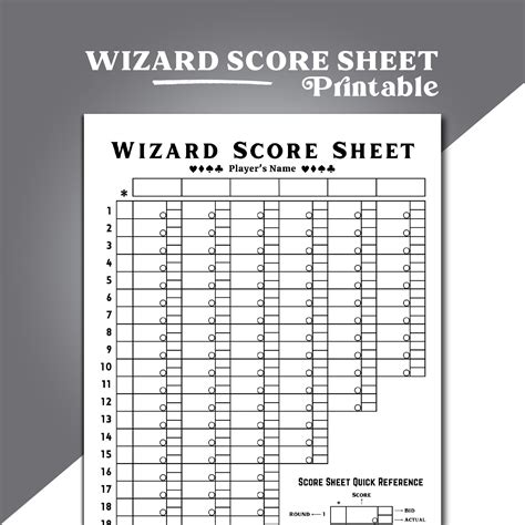 Wizard Score Sheet, Wizard Card Game Score Sheet, Printable Wizard Score Pad, Wizard Scoring ...