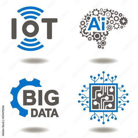 IOT AI BIG DATA MICROCHIP Vector Icon Set. Internet of things Artificial Intelligence Data Micro ...