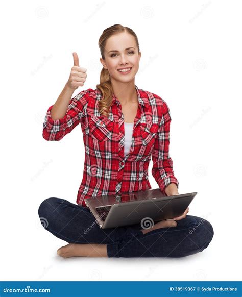 Young Girl Sitting on the Floor with Laptop Stock Image - Image of home ...