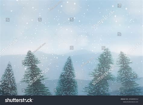 Snowy Pine Tree Design Space Wallpaper Stock Photo 2058899312 ...