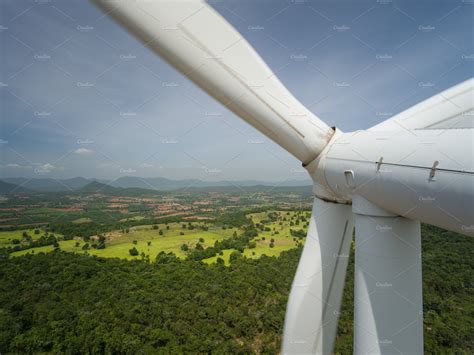 Aerial view of wind turbine featuring turbine, wind, and agriculture ...