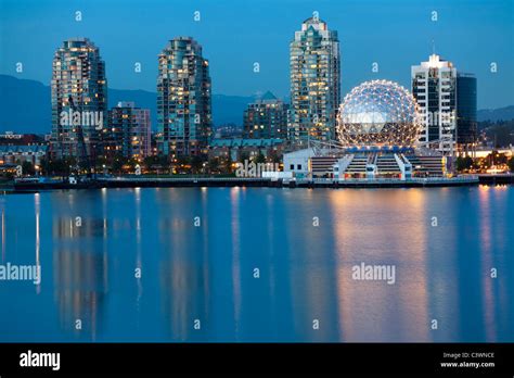 Vancouver B.C., Canada Skyline at night along the waterfront Stock ...