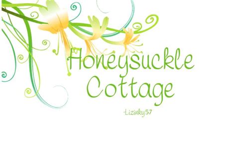 the words honeysuckle cottage are in green and yellow