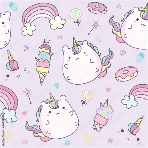 Cute unicorn pattern seamless horizontal in pastel color. Kawaii ...