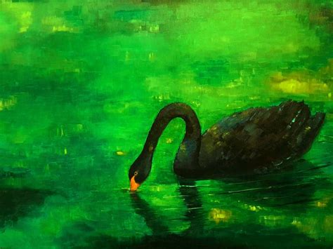 Green oil painting impressionist Large paintings Black Swan oil ...