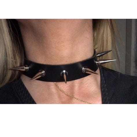 Spike leather choker Available in red, black and... - Depop