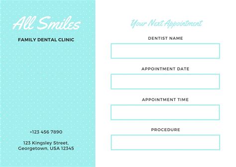 Dental Appointment Cards Templates