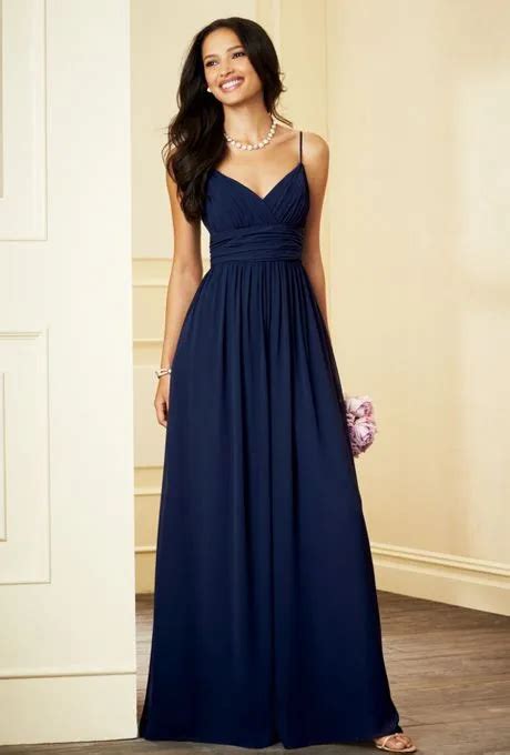 New elegant navy blue long Bridesmaid Dresses 2016 beautiflu v neck spaghetti strap women formal ...