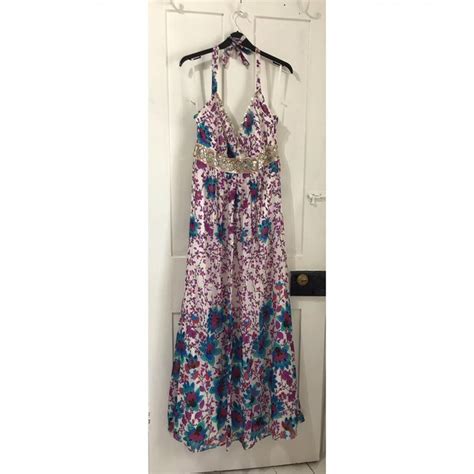 MONSOON FLORAL MAXI DRESS WITH SEQUINNED WAIST BAND... - Depop