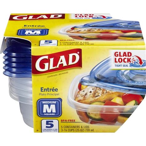 Glad Glad Ware EntrEe Food Storage Containers, Medium Square Holds 25 ...