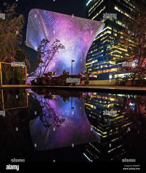 Soumaya Museum Reflected in a Fountain at night in Colonia Polanco, Mexico City DF Stock Photo ...