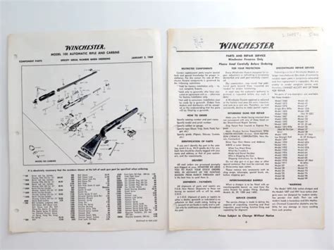 VINTAGE WINCHESTER MODEL 100 Automatic Rifle & Carbine Component Parts List £9.73 - PicClick UK