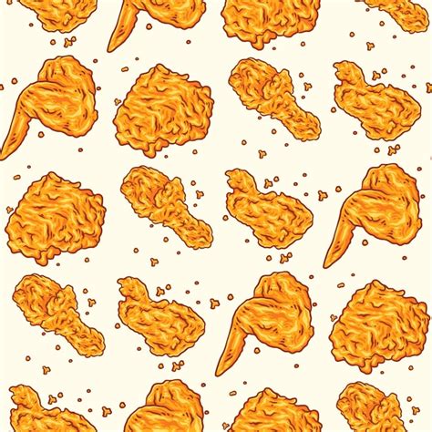 Premium Vector | Crispy fried chicken seamless pattern. Fast food ...