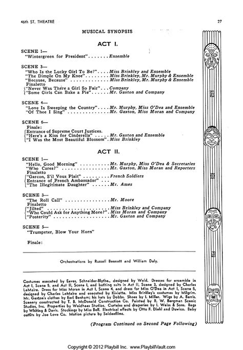 Of Thee I Sing (Broadway, Music Box Theatre, 1931) | Playbill