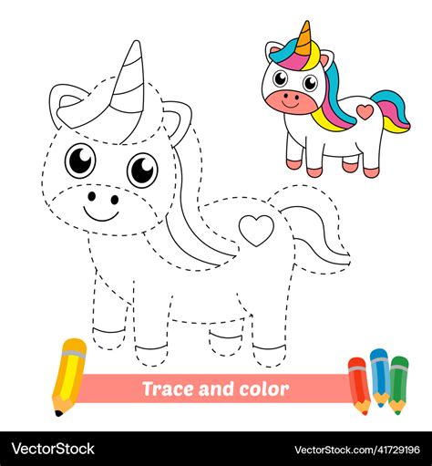 Trace and color for kids unicorn Royalty Free Vector Image