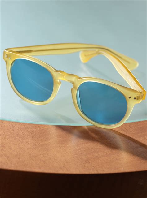 Semi-round Sunglasses in Yellow with Blue Lenses - The Ben Silver Collection