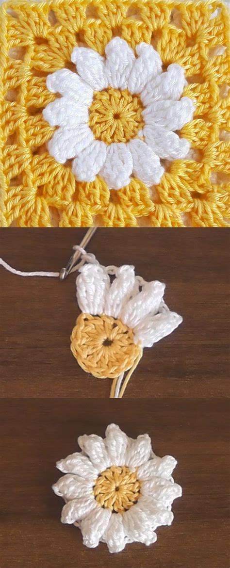 Crochet Daisy Flower Granny Square | Crochet flower granny square pattern, Granny square crochet ...