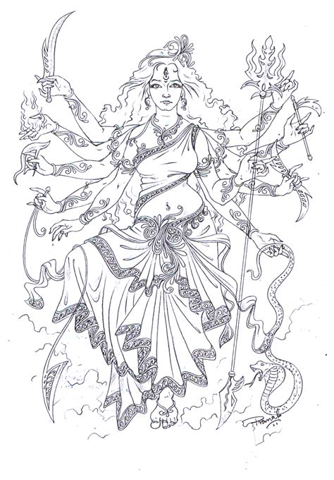 Durga Sketch Pencil Sketch Coloring Page