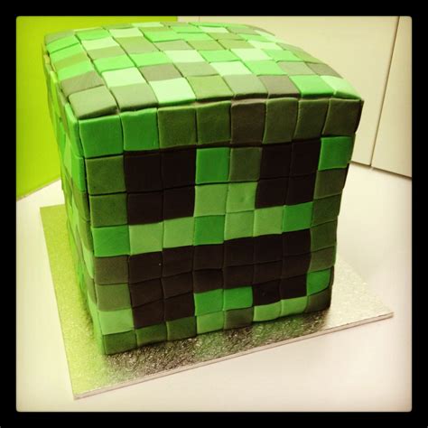 Minecraft creeper head cake for Joseph's 9th birthday. More than 300 individually coloured icing ...