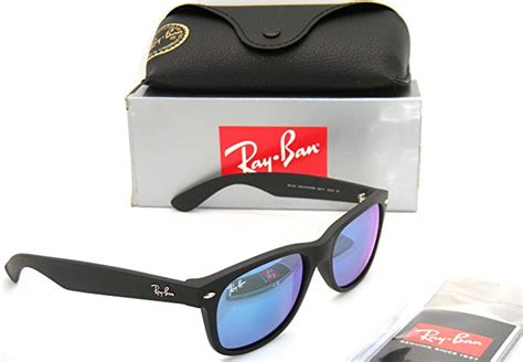 Ray-Ban New Wayfarer RB 2132 622/17 55mm Rubber Black / Blue Mirror New ...