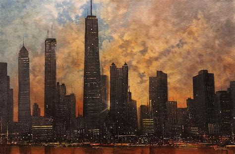 Chicago Skyline Silhouette Painting by Tom Shropshire