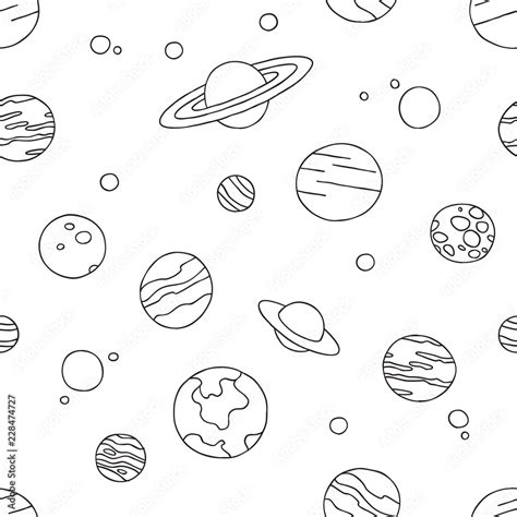 Black and White Cute Kids Seamless Pattern. Repetitive Texture with Hand Drawn Space Objects ...