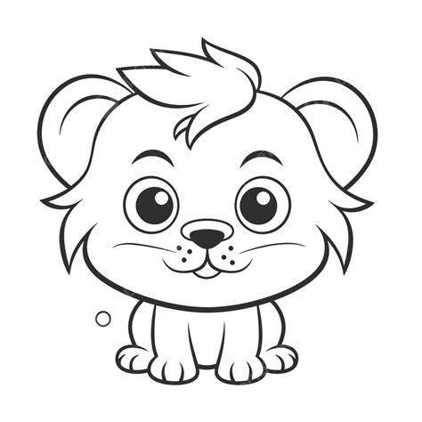 Little Lion Character Coloring Page Vector Outline Sketch Drawing ...