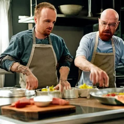 jesse pinkman and walter white cooking food in a | Stable Diffusion