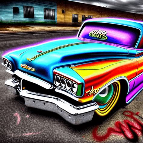 Realistic Color Painting HDR Graffiti Low Rider Retro Car · Creative ...