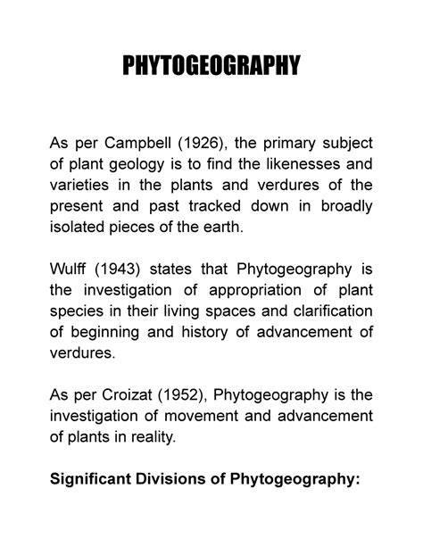 Phytogeography - PHYTOGEOGRAPHY As per Campbell (1926), the primary subject of plant geology is ...