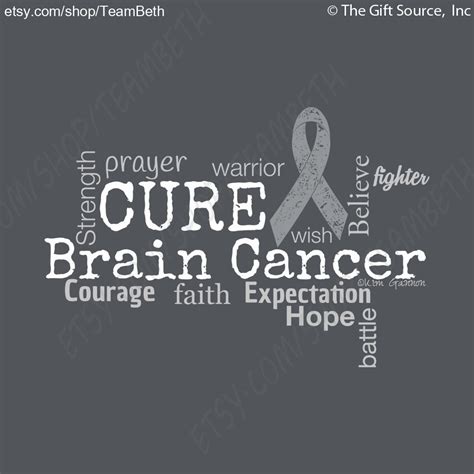 Cancer Awareness Brain Cancer Tumor Word Cloud Tshirt Grey