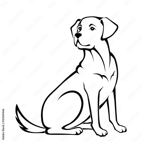 Vector black and white illustration of a sitting dog isolated on a ...