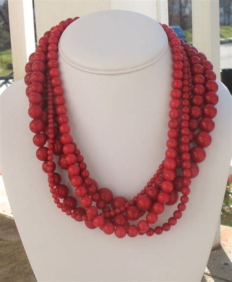 Chunky Red Necklace Statement Multistrand by DeniseJewelryDesigns