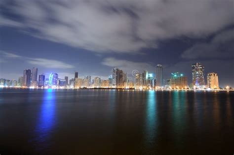 Sharjah City Skyline at Dusk Stock Image - Image of middle, dusk: 13426095