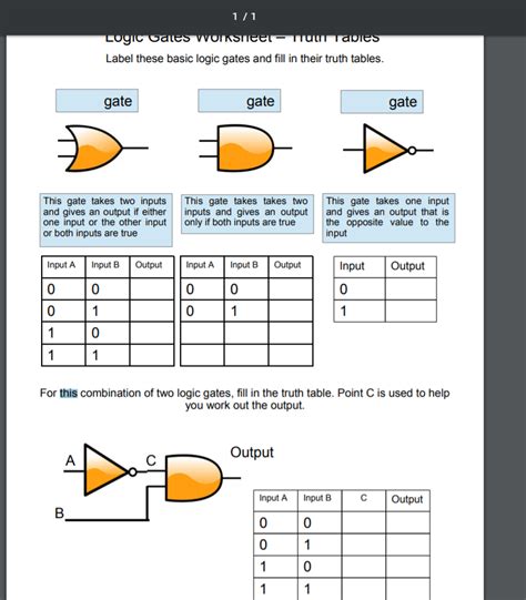 Truth Tables Logic Gates Worksheet | Awesome Home