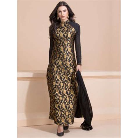 BLACK AND GOLD BROCADE LONG DRESS| READYMADE SUIT| ASIANCOUTURE