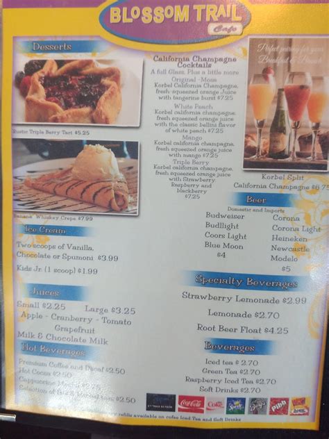 Menu at Blossom Trail Cafe, Sanger