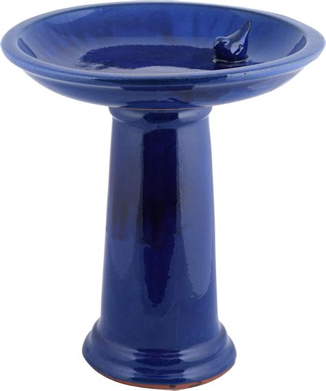 Fallen Fruits Ltd CERAMIC BIRD BATH ON PEDESTAL BLUE: Amazon.co.uk ...