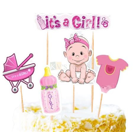 5 PC It's a Girl Theme, New Born Baby Girl, Welcome Baby Girl Home Cake Topper Insert, Cake ...